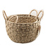 Set of round seagrass baskets with handles.
