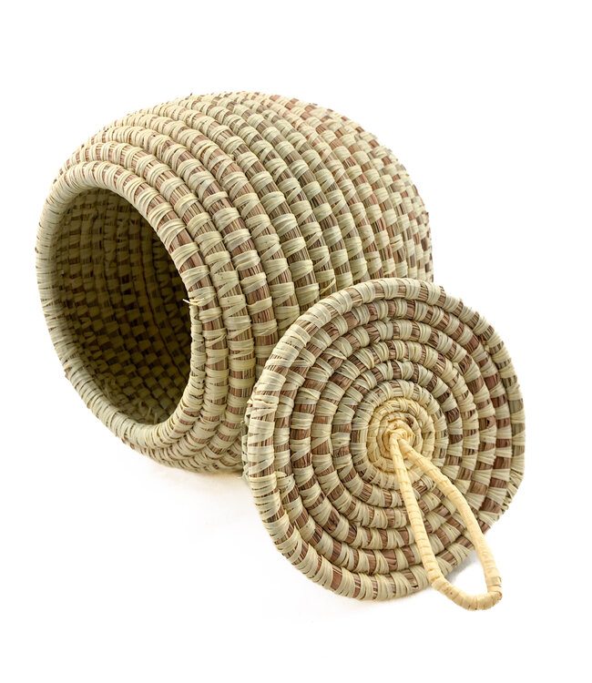 Rieten mandje met deksel - korf 20cm - beige