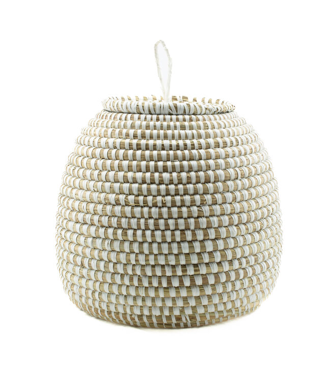 Rieten mandje met deksel - korf 20cm - wit