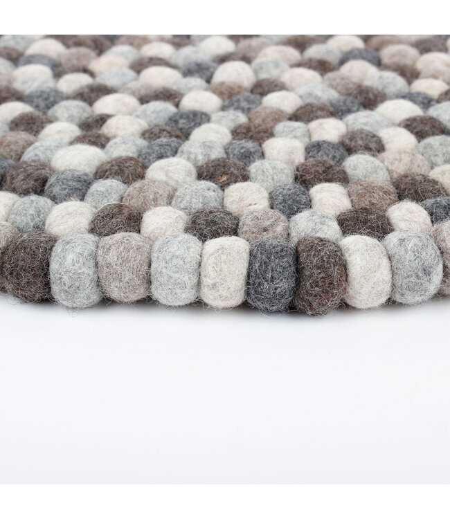 Felt carpet round felt balls D 100 cm grey-beige-natural