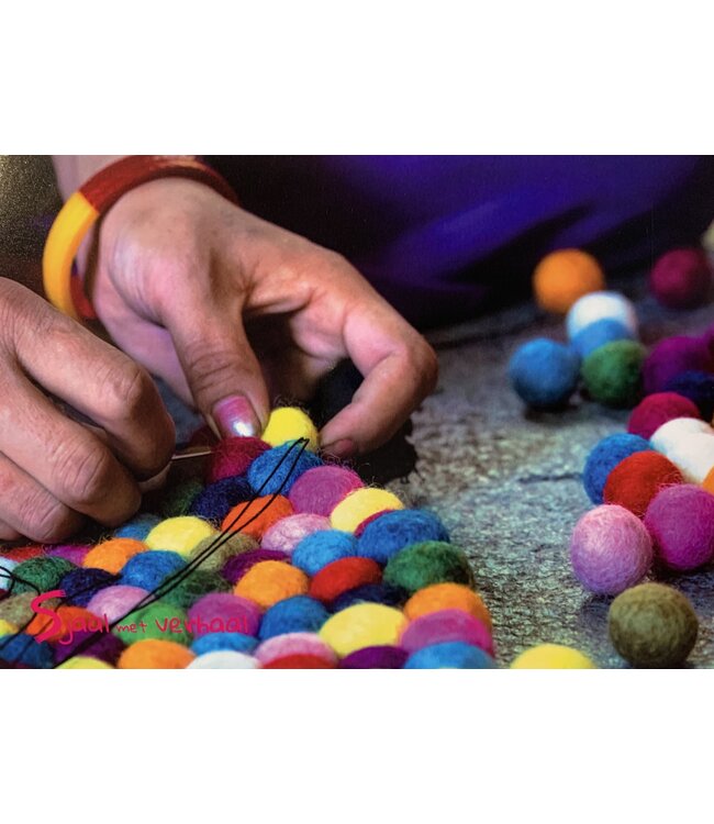 Felt carpet round felt balls D 100 cm grey-beige-natural