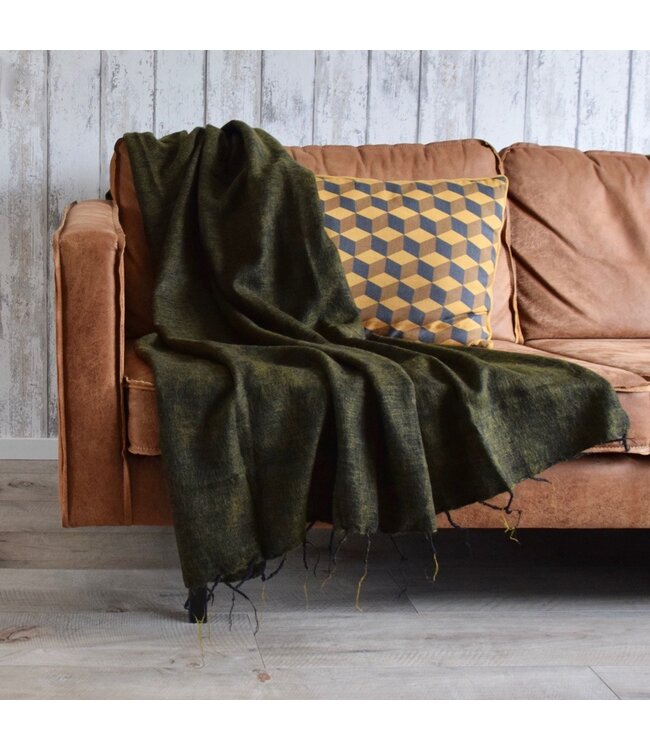 Plaid 240x120 cm cotton (wool-look) moss green