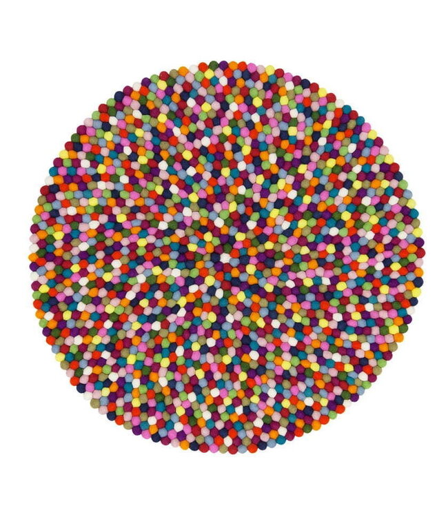 Rond vilten tapijt - kleed bolletjes multicolour D100 cm
