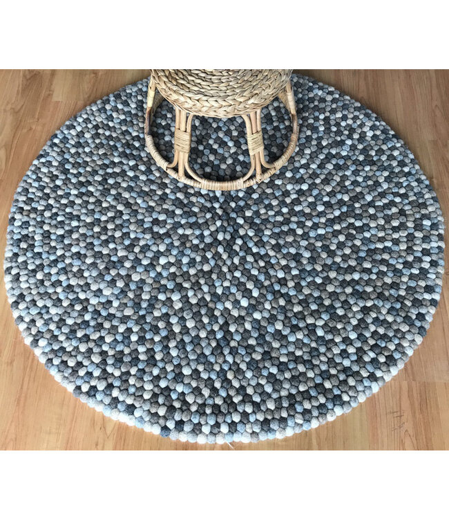 Felt carpet round felt balls D 100 cm grey-beige-natural