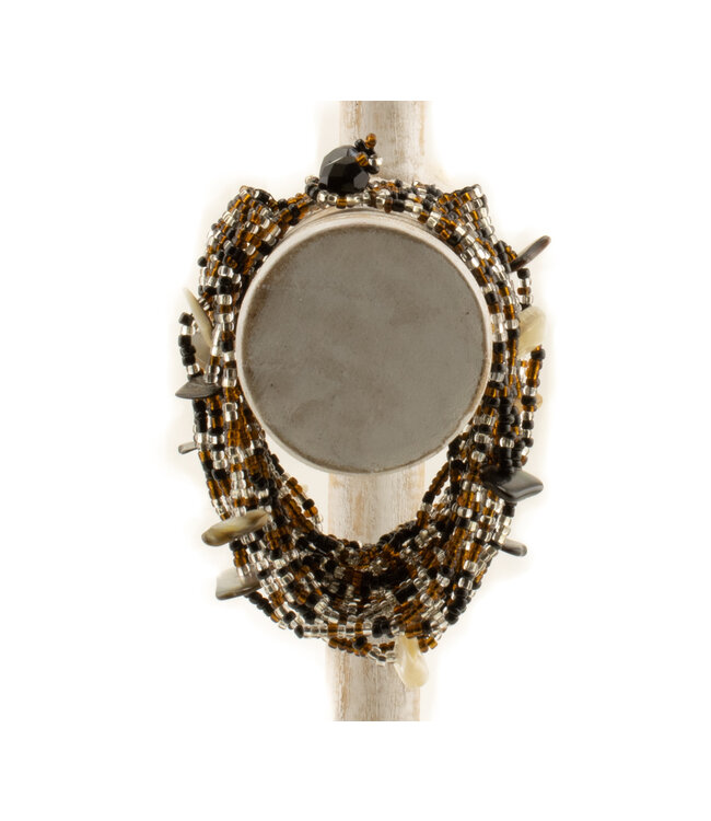 Armbandje glas kralen bruin-wit-zwart