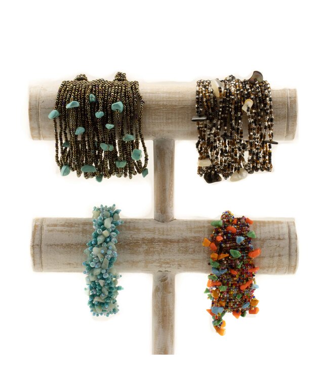 Bracelet glass beads brown-white-black