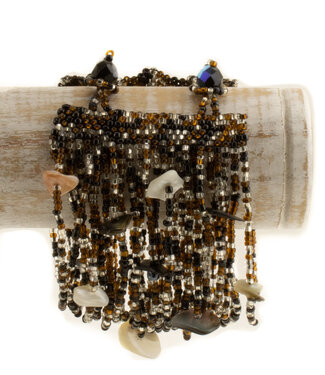 Bracelet glass beads brown-white-black