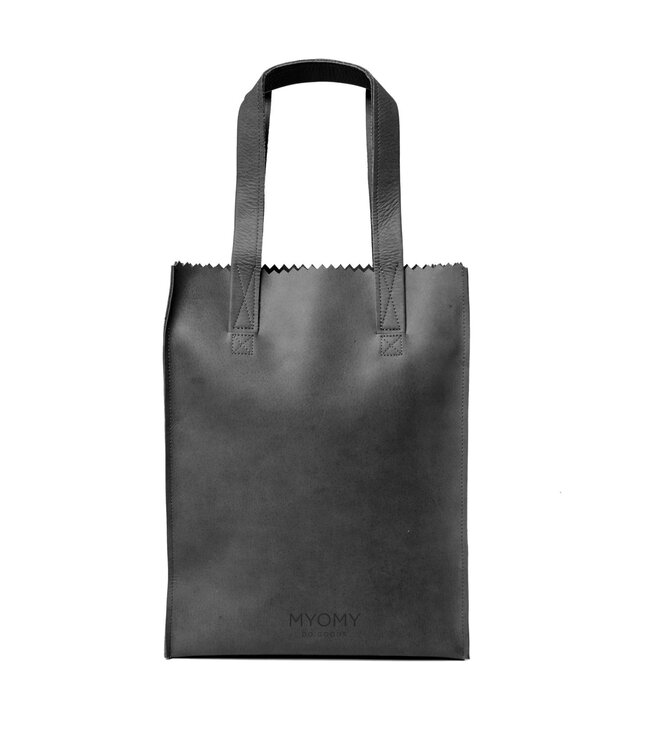 My paper bag - leren tas met rits en lange hengsels - hunter off black