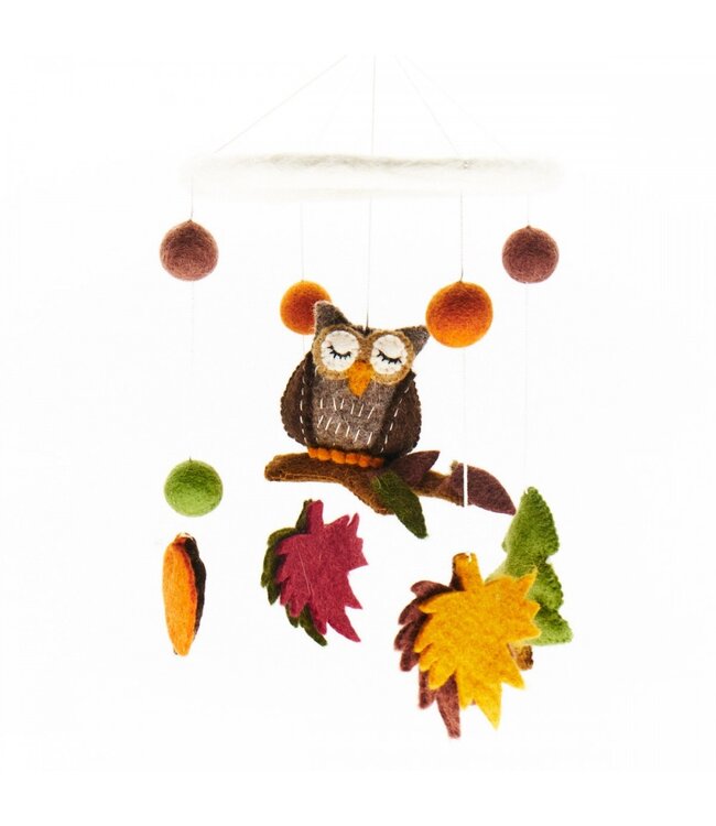 Vilten mobiel met uil - H 50 x D18 cm