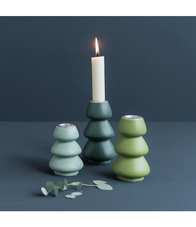 Candle holder xmas shaped tree gmelina wood - olive green 11 cm