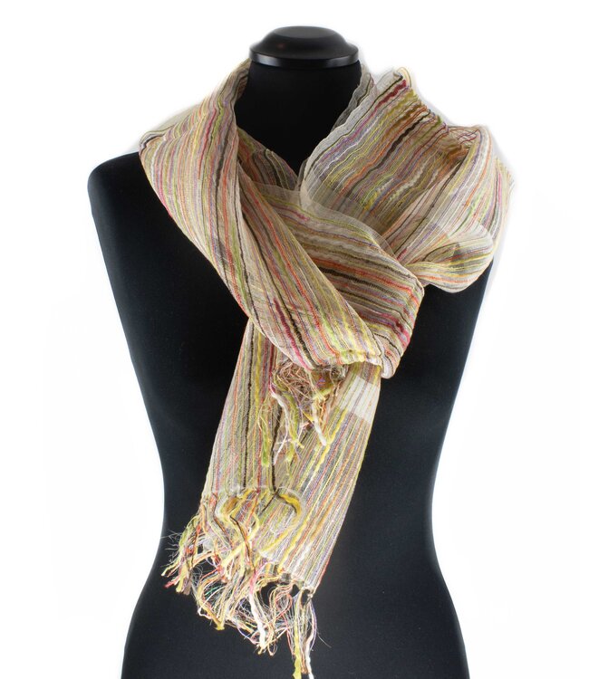 Scarf yellow striped silk-cotton 200x30cm