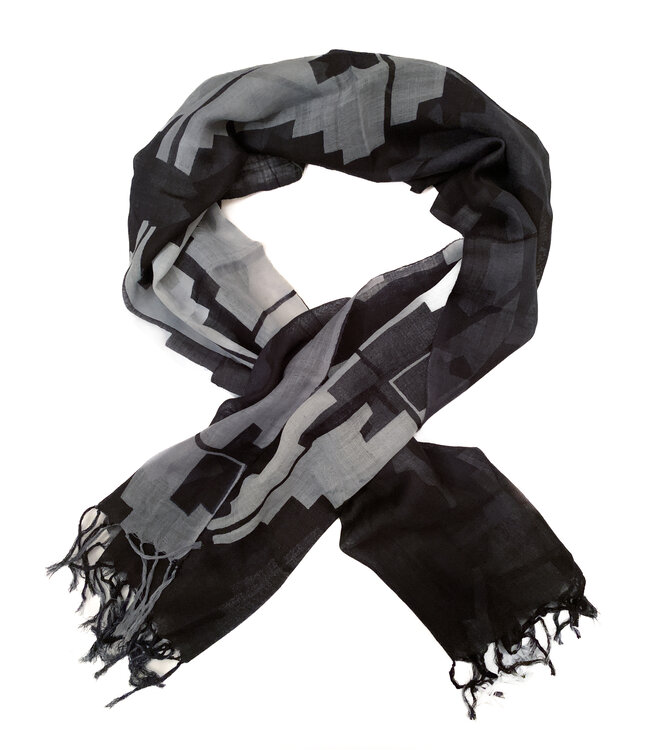 Scarf black and white 50x180 cm - ikat - fine wool