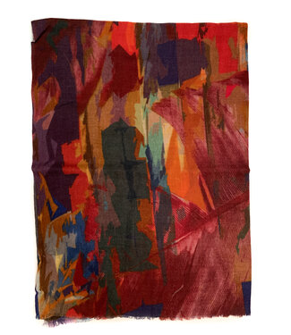 Sjaal Pashmina wol en zijde - paars-blauw-groen-rood 200x70cm