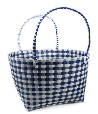 Boross Design Tas/ mand geweven blauw-wit-grijs plastic