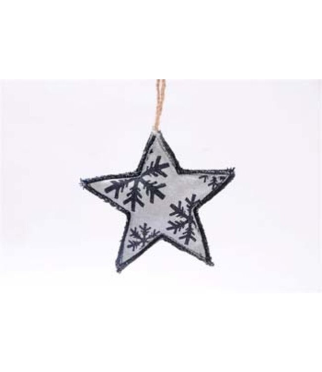 Christmas tree ornament star silver-blue denim