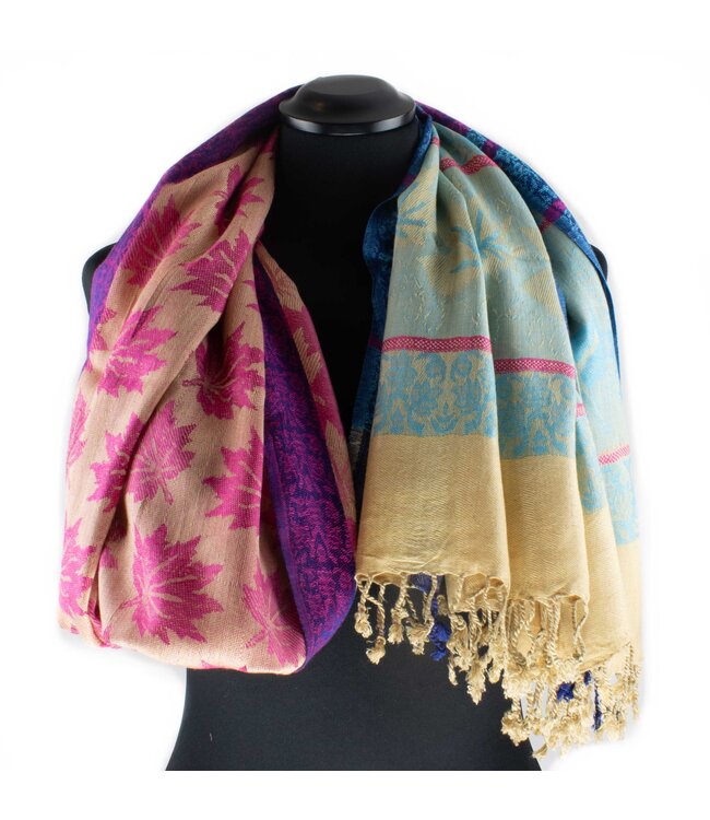 Shawl Zari yellow blue pink 180x140 cm