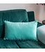 Velours sierkussen mintgroen met aqua pompons 32x50cm