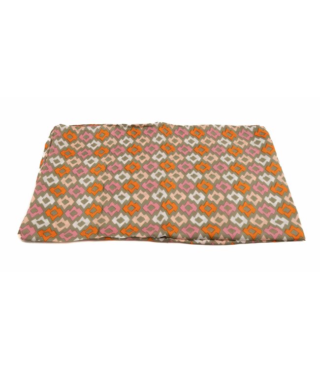 Scarf fine silk taupe -orange- pink grafic 50x170cm