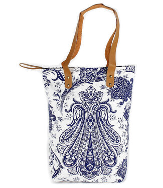 SjaalmetVerhaal Beach bag cotton small white-blue Paisley