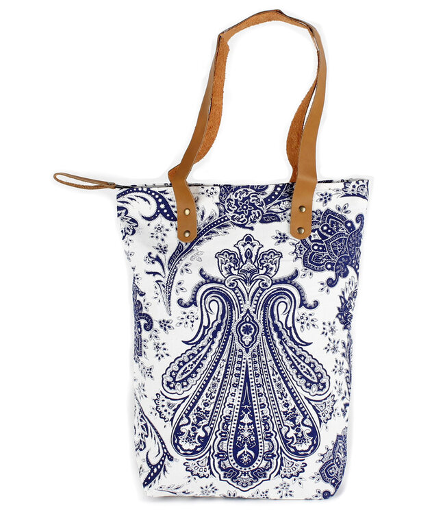 Tas katoen wit - donkerblauw-paisley