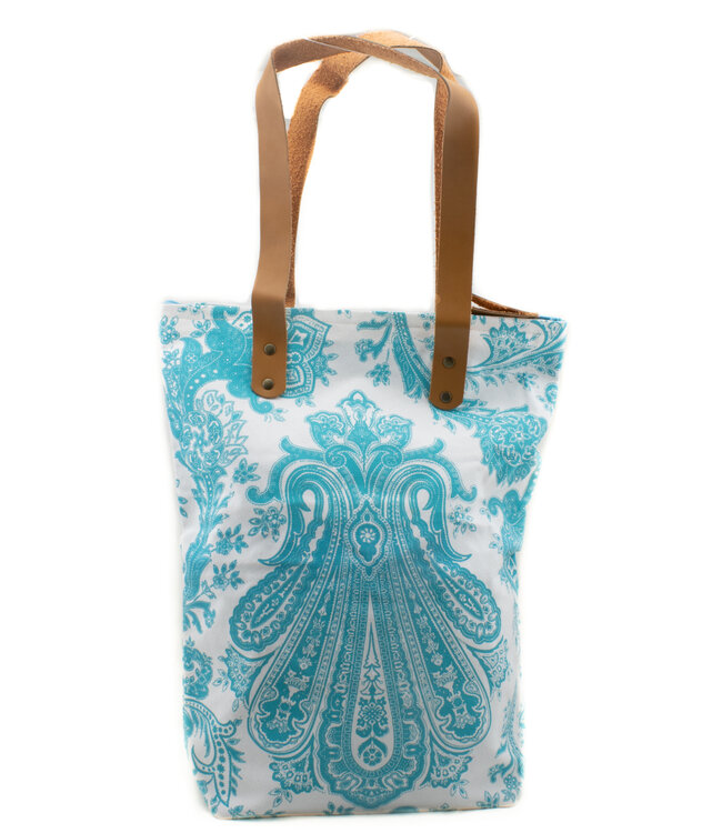 Beach bag cotton white - aqua Paisley