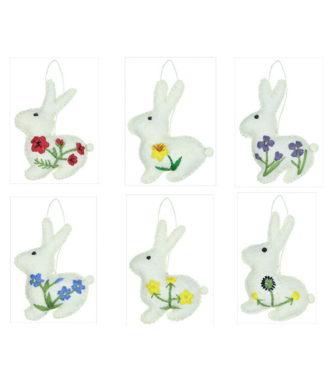 Felt hanger rabbit - with flowers -6 dif. types