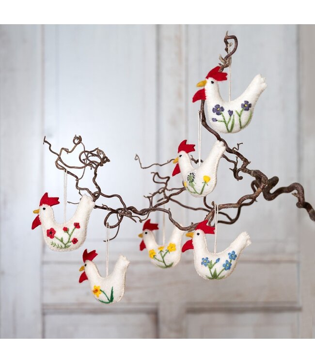 Felt hanger rooster with flowers - 6 diff. flower types