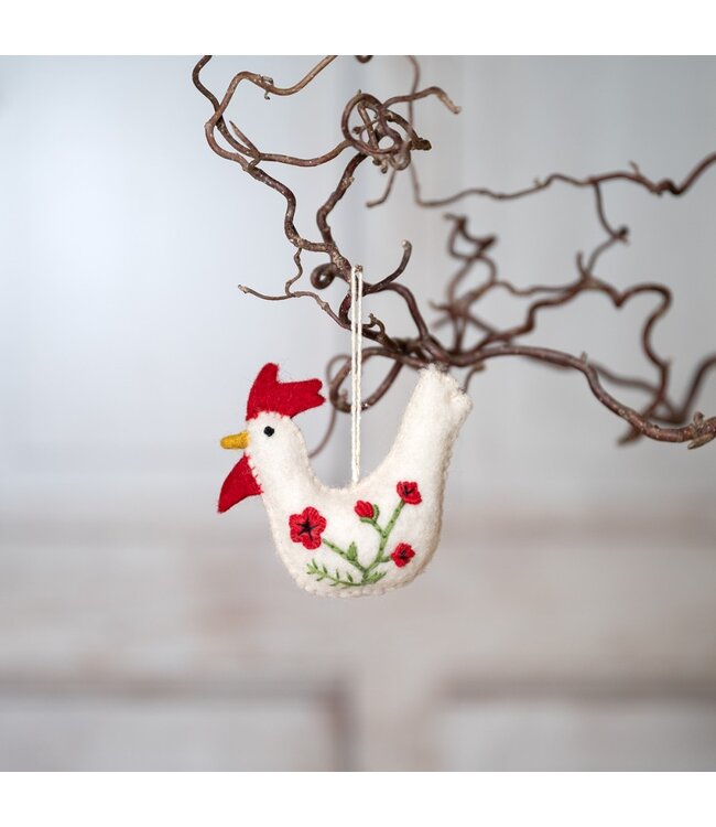 Felt hanger rooster with flowers - 6 diff. flower types