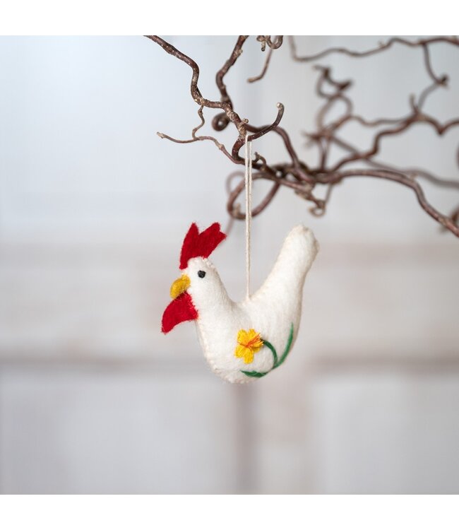 Felt hanger rooster with flowers - 6 diff. flower types