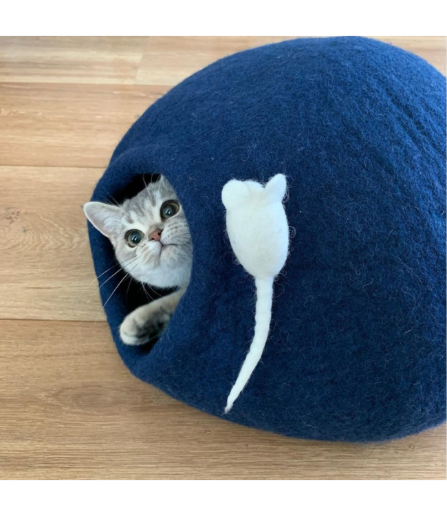 Vilten kattenmand Catcave donkergrijs met witte muis -  D45xH30cm