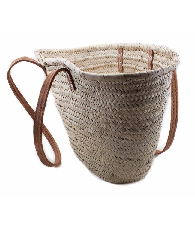 Straw bag with long leather straps - W50xH35cm