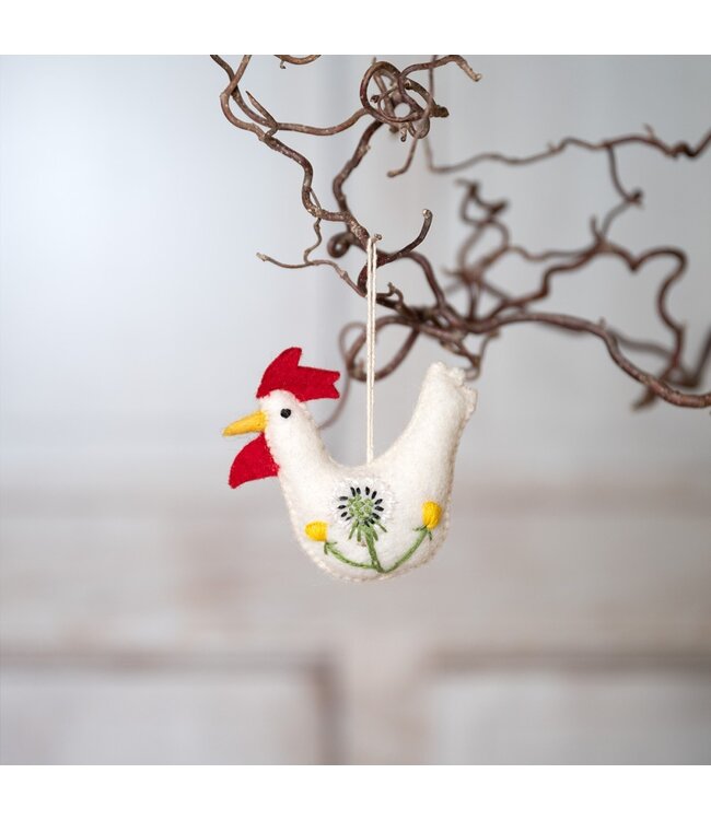 Felt hanger rooster with flowers - 6 diff. flower types