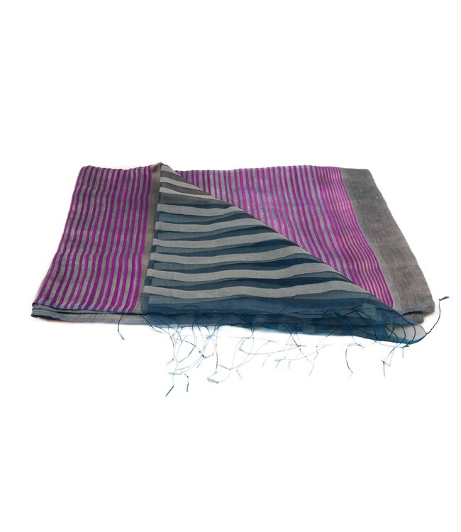 Sjaal zijde - fuchsia - turquoise - 200 x 65cm