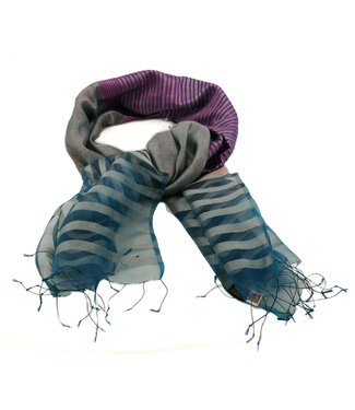 Fair Forward Scarf tranparant silk turquoise and fuchsia-  200 x 65 cm