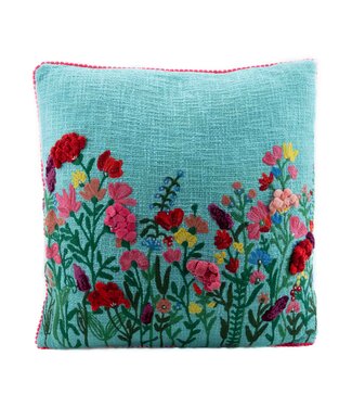 Only Natural Pillow with crochet flower garden. Aqua 45 x45cm