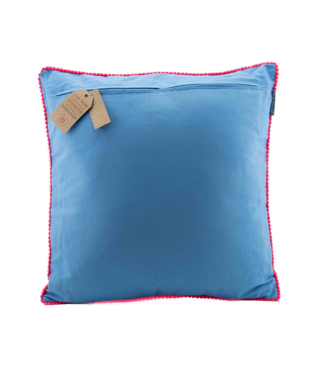 Sierkussen vierkant 45x45cm  blauw - bloemen