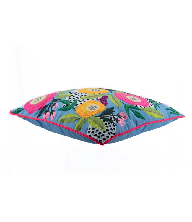 Sierkussen vierkant 45x45cm  blauw - bloemen