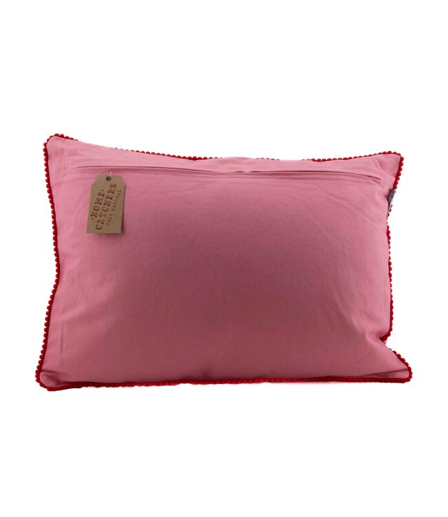 Sierkussen 35x50 cm roze met geborduurde bloemen