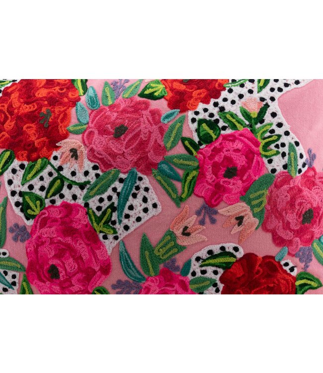 Sierkussen 35x50 cm roze met geborduurde bloemen