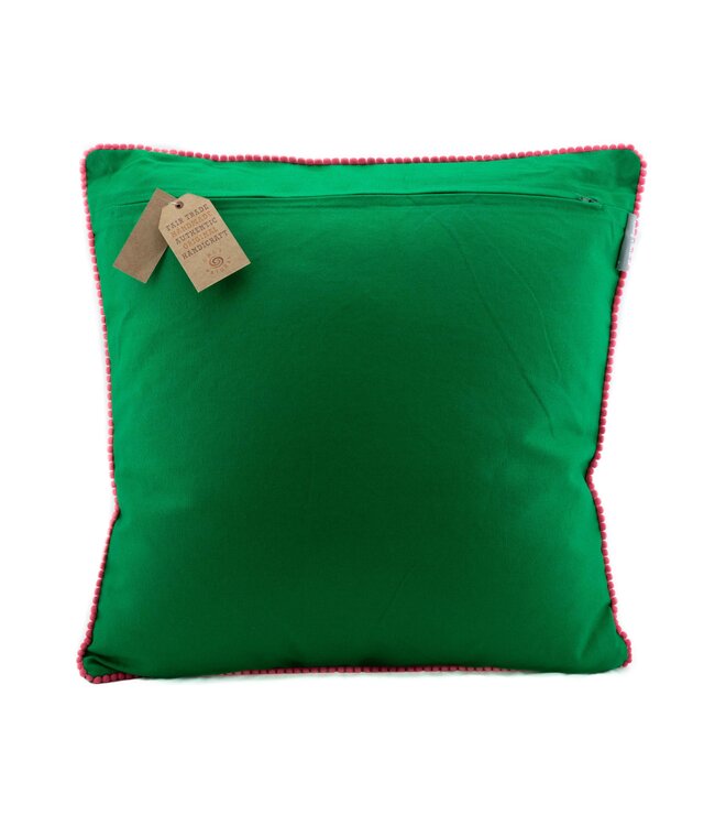 Sierkussen velours groen met geborduurde bloemen -45x45cm