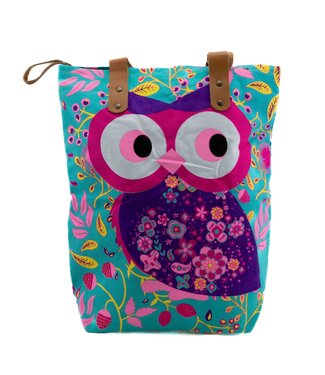 SjaalmetVerhaal Beach bag cotton Owl aqua