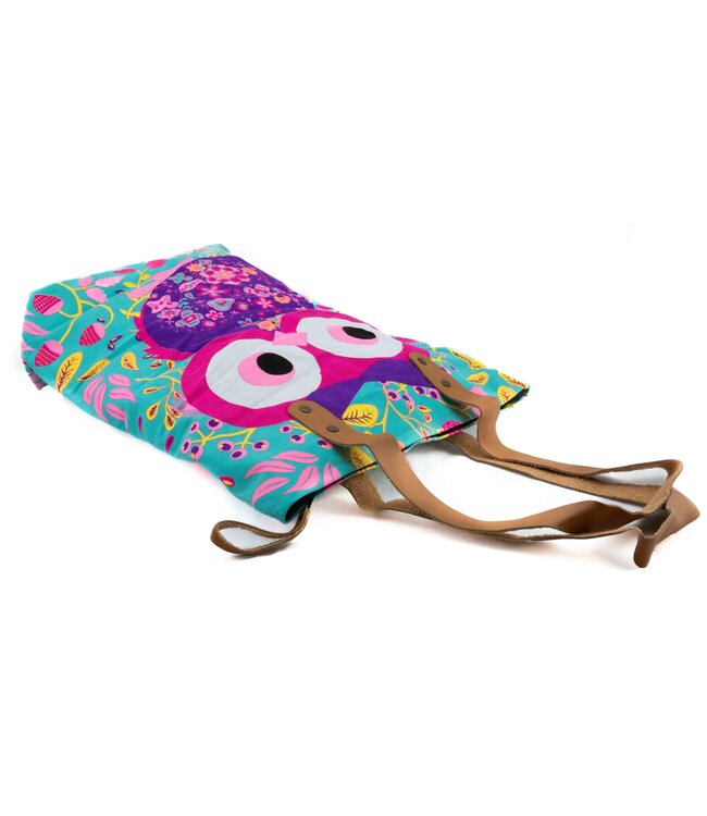 Tas katoen aqua met uil