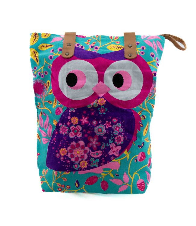 Beach bag cotton - Owl aqua