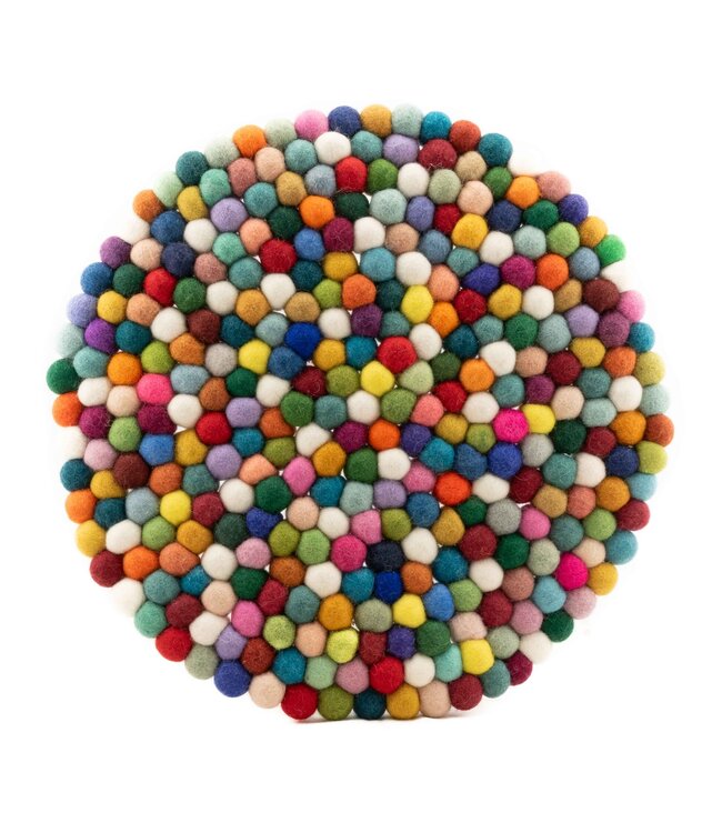 Vilten kleedje / kussen bolletjes rond multicolour doorsnede 40 cm