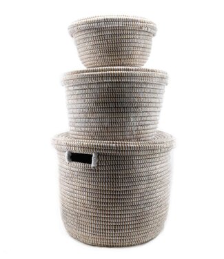 Teranga Set 3 wicker baskets with flat lid