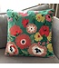Velours cushion green with crochet flowers 45x45cm