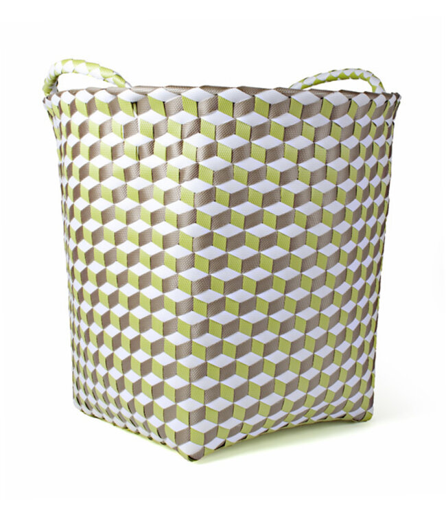 Basket green-beige-white plastic Graphic h 35cm