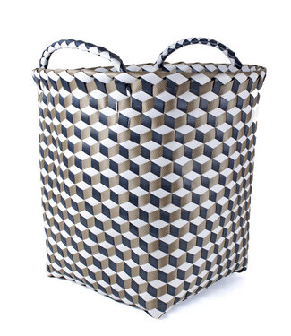 FairForward Basket blue-grey-beige plastic Graphic h 35cm