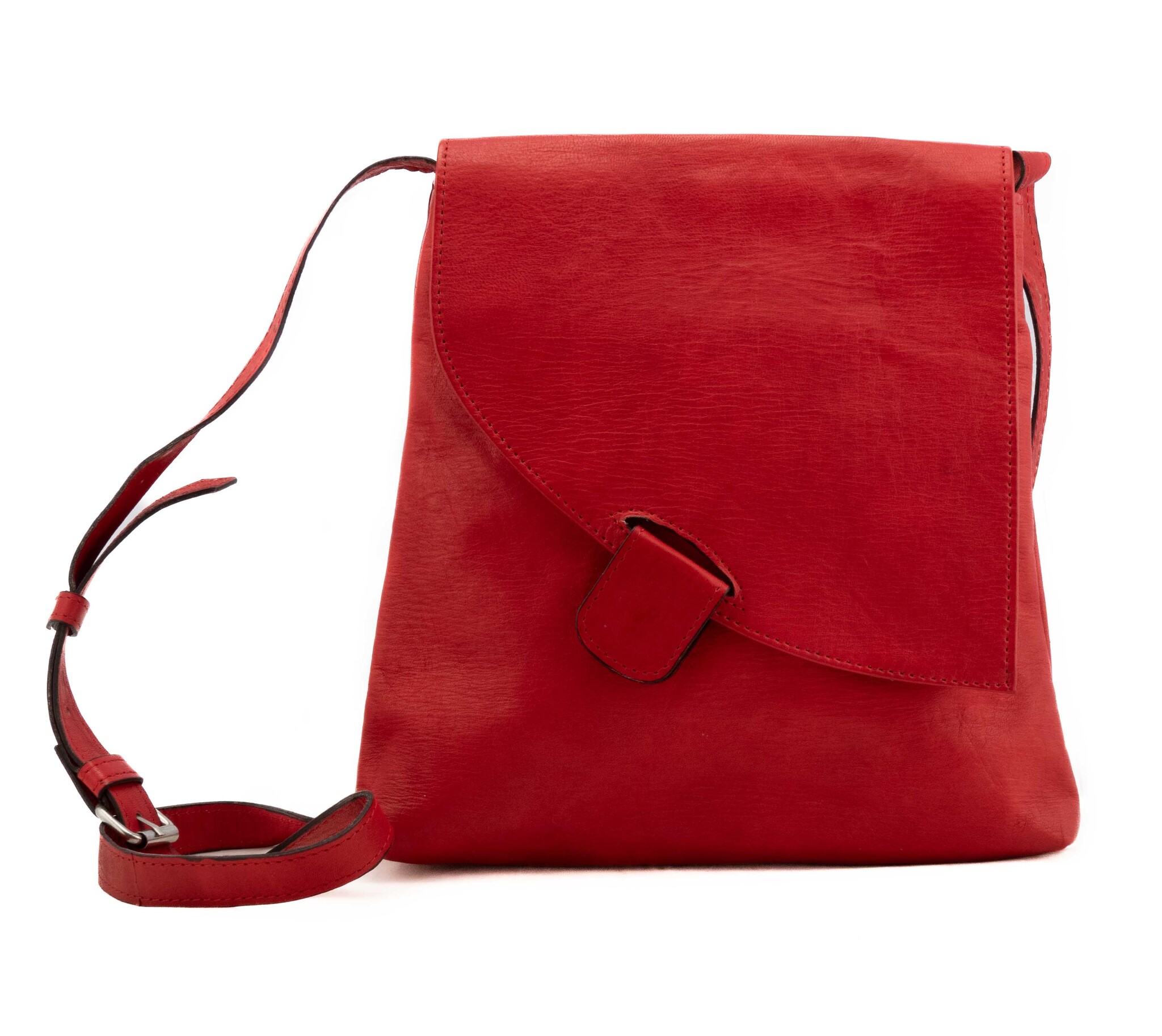 Eco leren schoudertas met klep rood 25x25cm