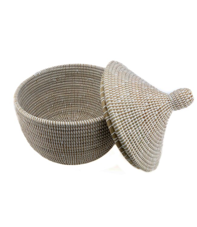 Rieten tajine mand met deksel wit D30 x H30 cm